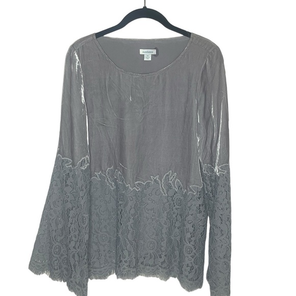 SUNDANCE Gray Velvet/Lace Blouse - Picture 2 of 6